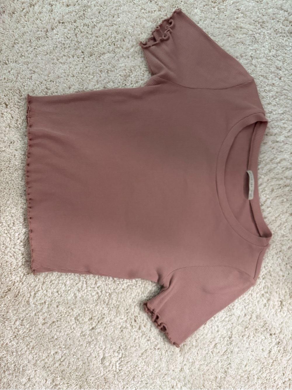 Tight Ribbed Crop Top Tee - Muted Pink Color